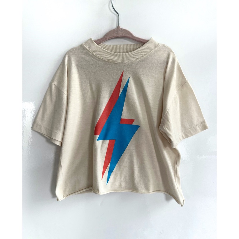 Vintage Havana Cream Tee with Blue and Red Lightning Bolt